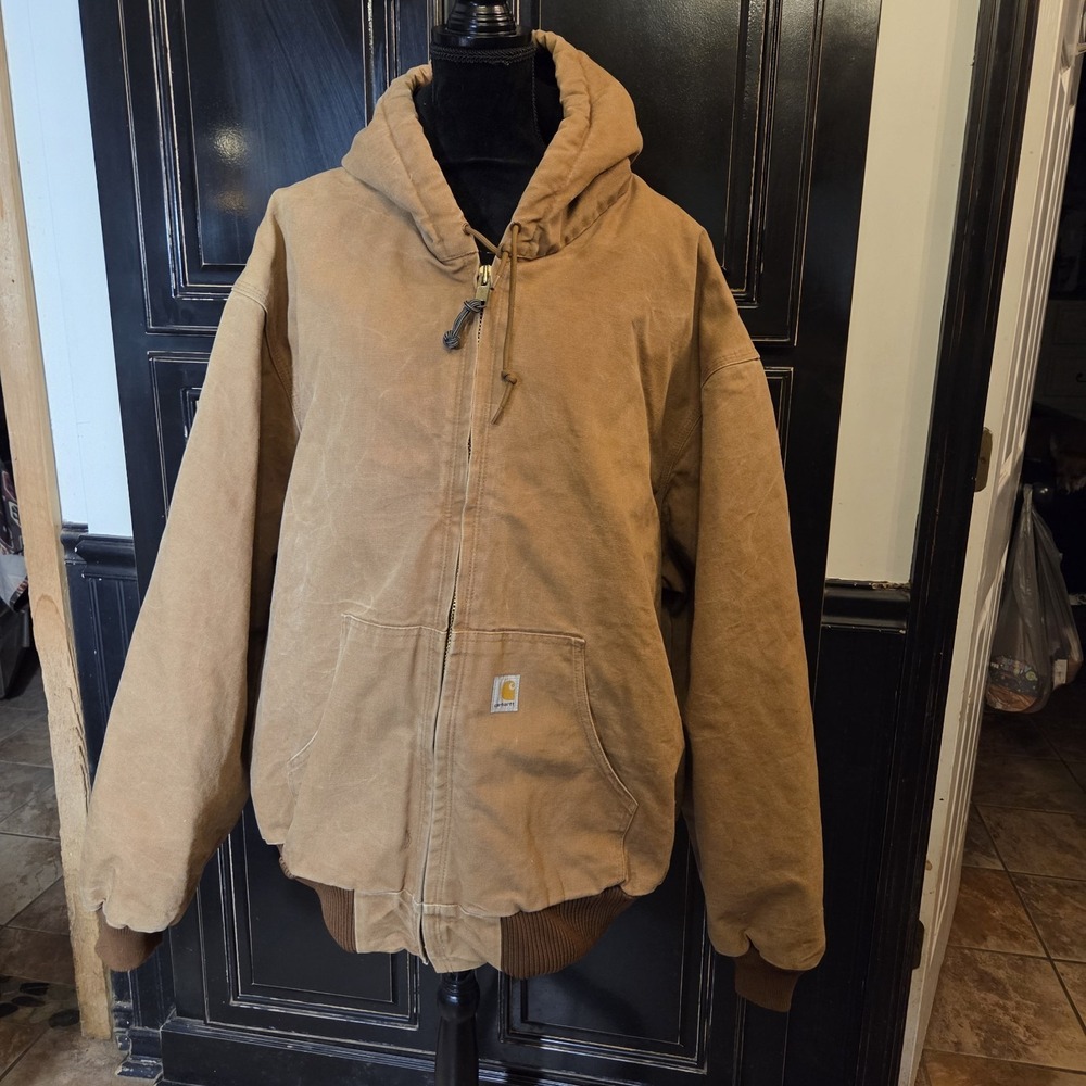 Carhartt J140 BRN Hooded Jacket Mens 5XL Brown Quilted Lined Workwear Coat USA